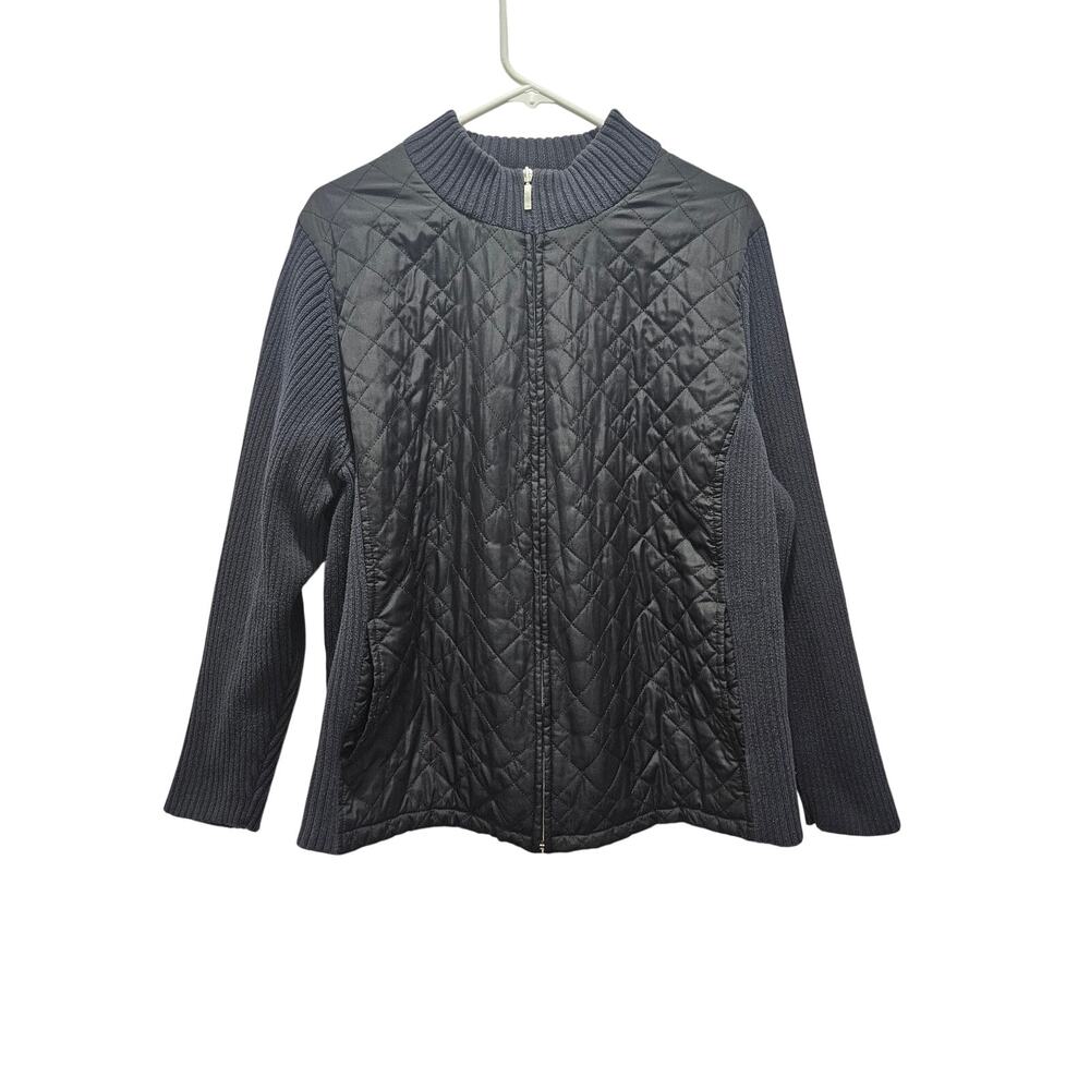 Croft & Barrow Quilted Sweater Jacket Womens 3X Navy Cotton Knit Zip